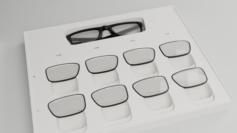 The open gift box with frame and eight lenses